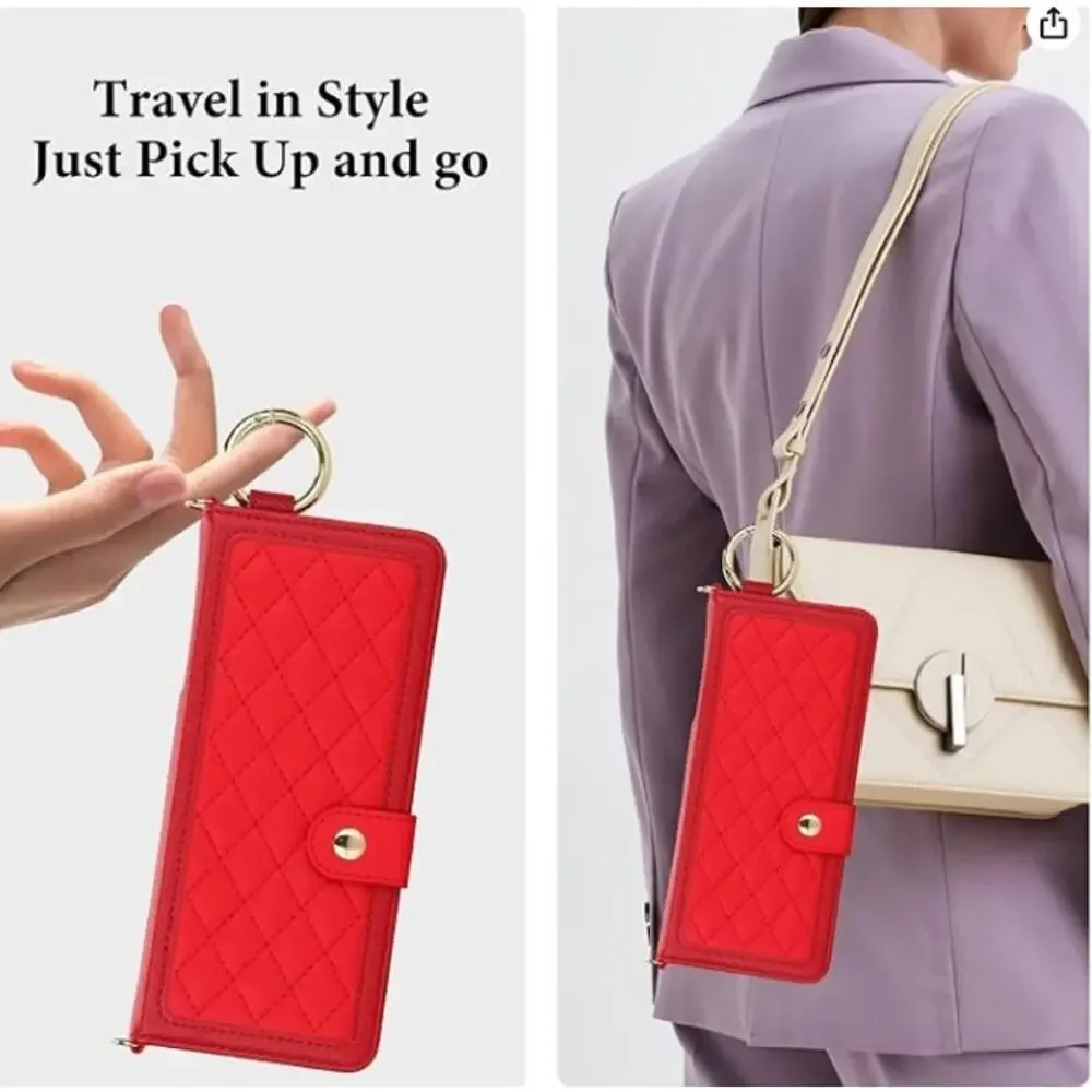 Asuwish Galaxy Z Fold 7 Crossbody Wallet Case RFID S Pen Holder Card Slots Red